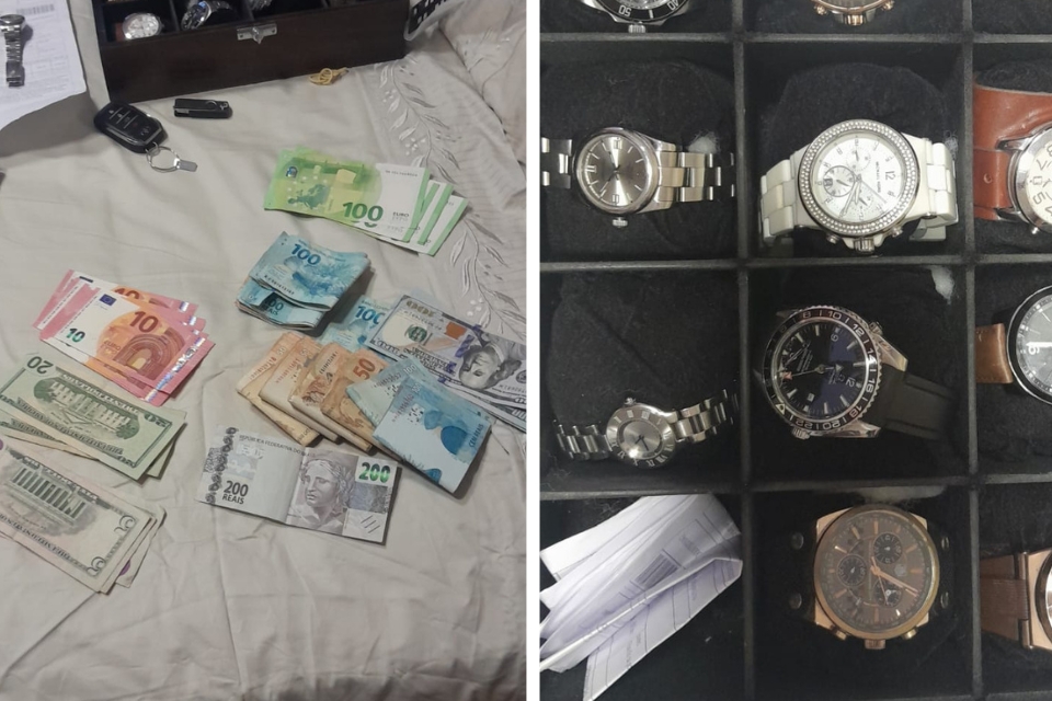Polcia apreende relgios de luxo, euros, dlares e R$ 10 mil em dinheiro de grupo criminoso