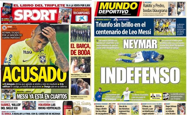Jornais catales mostram preocupao com Neymar aps gancho da Conmebol