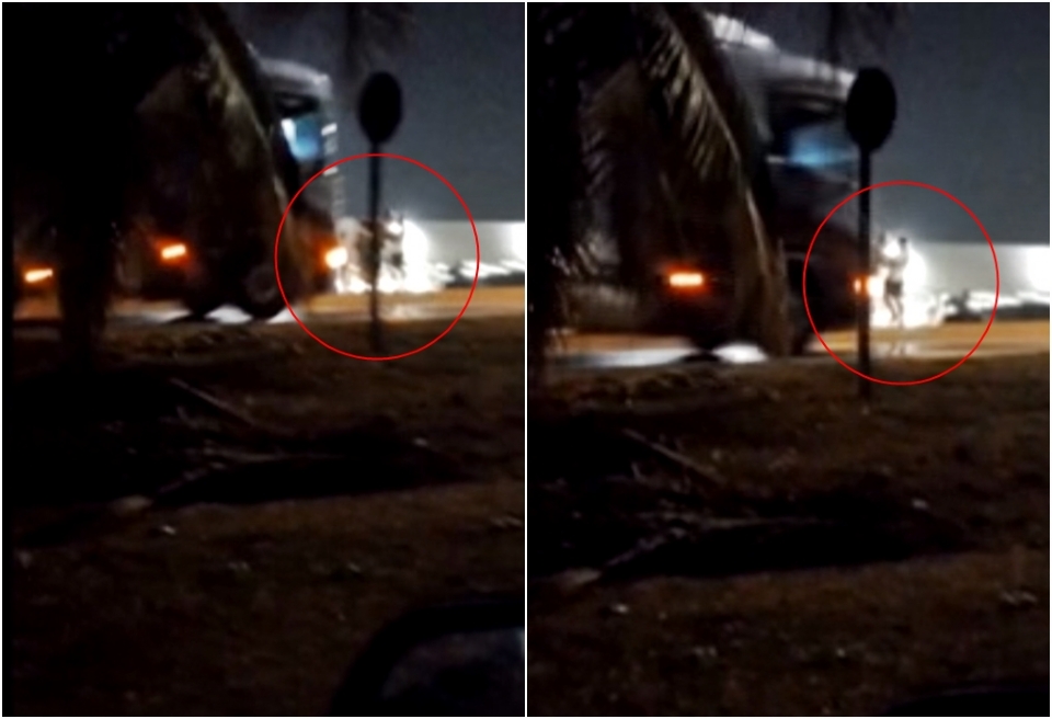 Vdeo mostra momento em que motorista  empurrado e atropelado por carreta na BR-163; veja