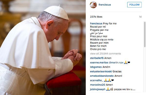 Papa Francisco estreia no Instagram com pedido: 
