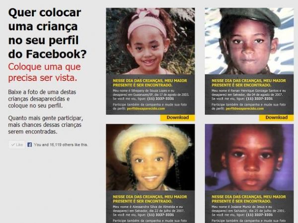 Campanha incentiva uso de fotos de crianas desaparecidas no Facebook