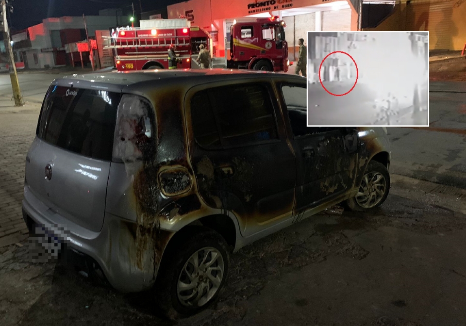 Vdeo registra homem ateando fogo em carro em avenida de Cuiab; veja
