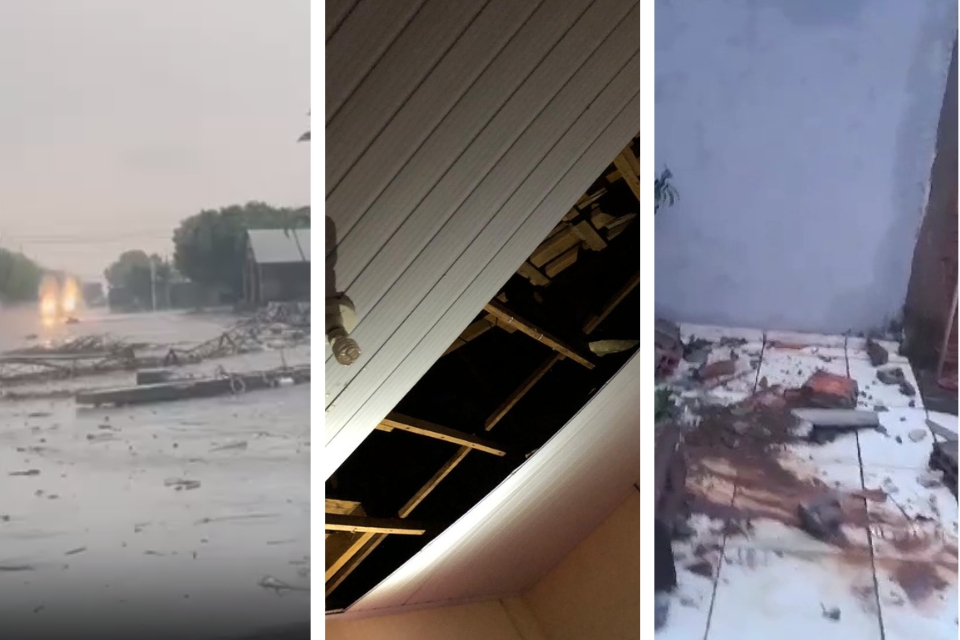 Cidade de MT tem prejuzos e estragos aps passagem de forte temporal: veja vdeos