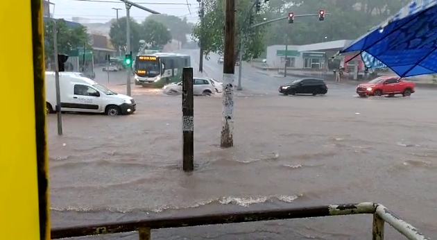 Temporal derruba rvores e deixa avenidas alagadas em Cuiab; veja vdeos