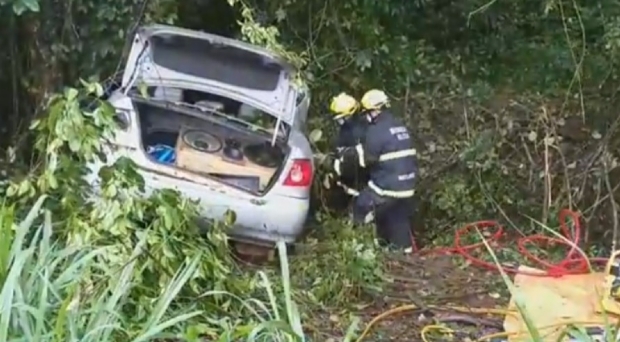 Carro colide de frente com rvore e homens morrem aps ficarem presos s ferragens