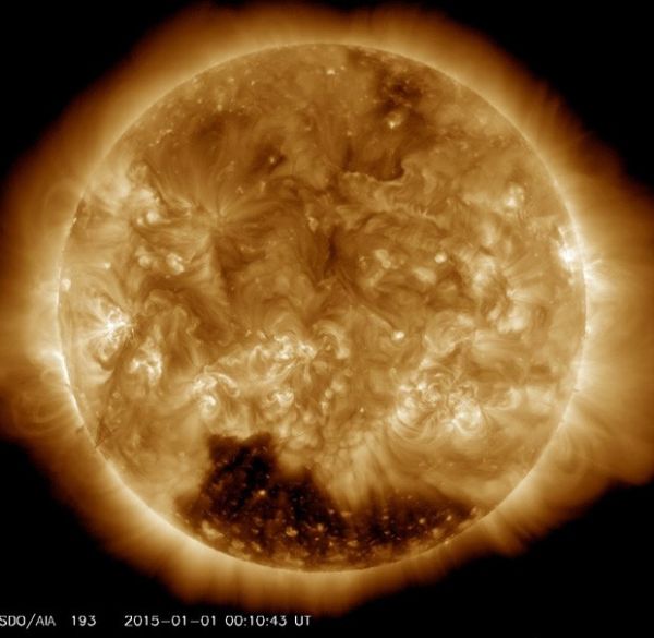 Buraco coronal  visto no polo sul do Sol no dia 1 de janeiro