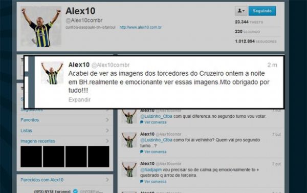 Alex manda recado para a torcida do Cruzeiro