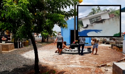 OD - Sucuri  vista em cima do muro do Cemitrio Municipal de Diamantino e causa curiosidade nas testemunhas