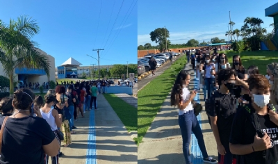 OD - Vdeo mostra fila quilomtrica para medio de temperatura em frente de universidade