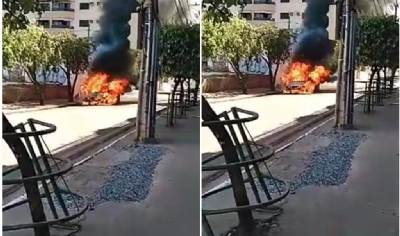 Citron C3 fica destrudo aps pegar fogo na avenida do CPA