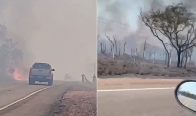 Incndio de grandes propores atinge neste momento rea de vegetao na Estrada da Chapada, prximo ao Rio dos Peixes