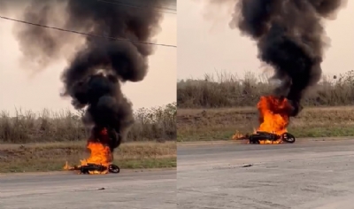 Gasolina vaza e moto pega fogo no Chapu do Sol em Vrzea Grande