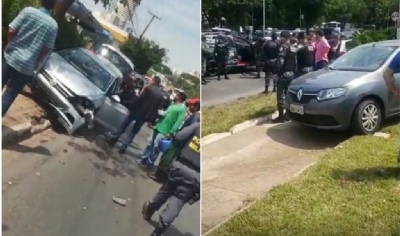 Casal que furtou casa e usou carro para fuga  preso aps troca de tiros na Av. Miguel Sutil