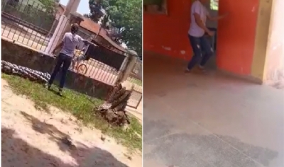 Vdeo mostra mulher correndo atrs de alunos com faca na mo aps invadir escola