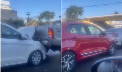 Engavetamento entre cinco carros deixa trnsito lento na Avenida do CPA